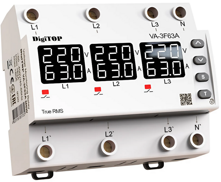 Реле напруги з контролем струму - VA-3F63A M6W VA-3F63A M6W фото
