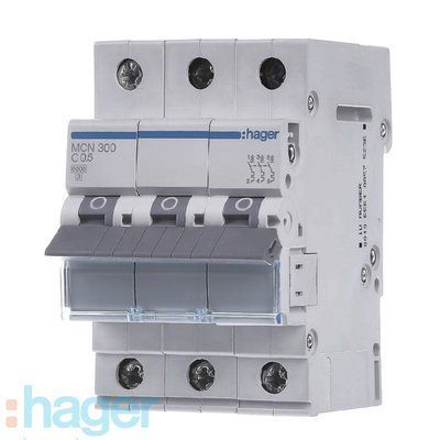 Автоматичний вимикач 3P, 0.5A, hager MCN300 MCN300 фото