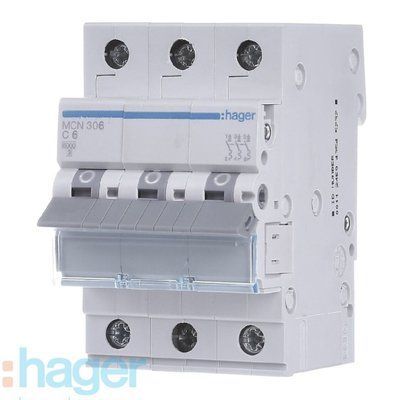 Автоматичний вимикач 3P, 6A, hager, MCN306 hager, MCN306 фото
