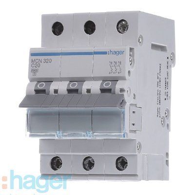 Автоматичний вимикач 3P, 20A, hager, MCN320 hager, MCN320 фото