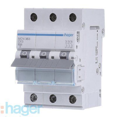 Автоматичний вимикач hager 3P, 63A, MCN363 MCN363 фото